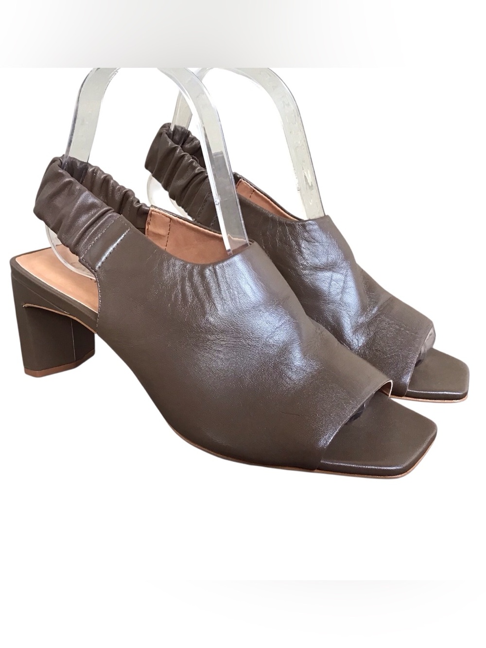 Carrano Brown Leather Peep Toe Heels